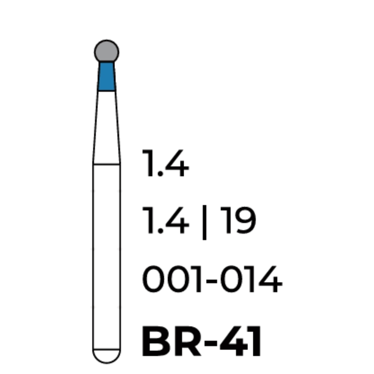 Бор алмазний Unico, куля синя, BR-41, d=1.4 мм, 1 шт, турб. н.