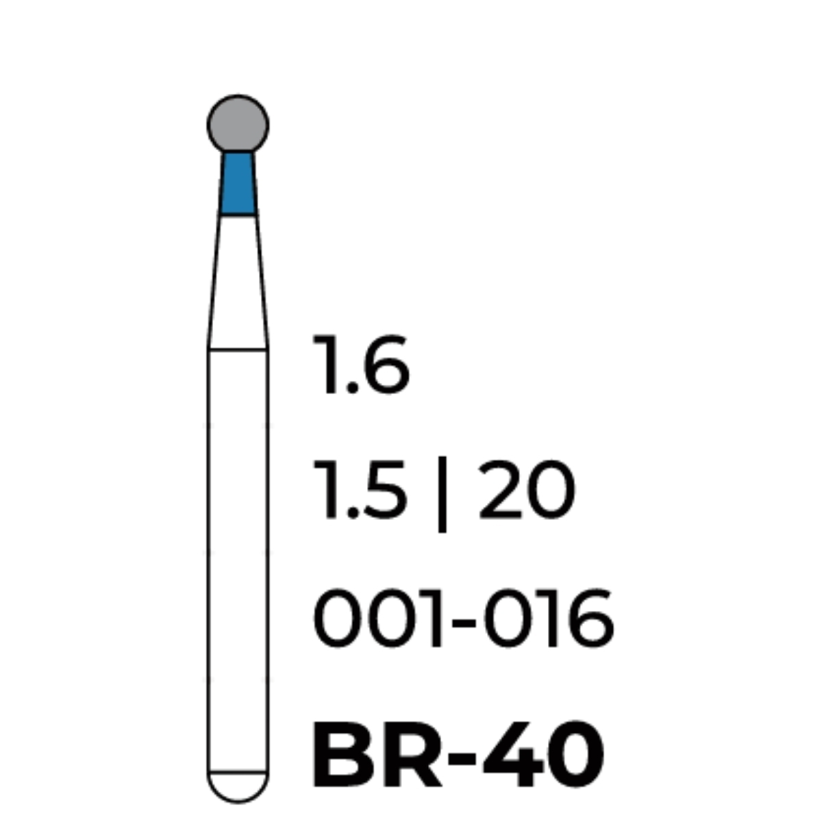 Бор алмазний Unico, куля синя, BR-40, d=1.6 мм, 1 шт, турб. н.