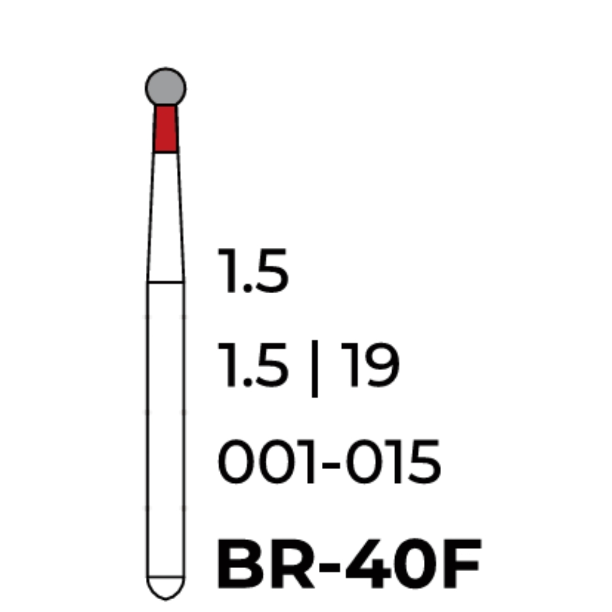 Бор алмазний Unico, куля червона, BR-40F, d=1.5 мм, 1 шт, турб. н.