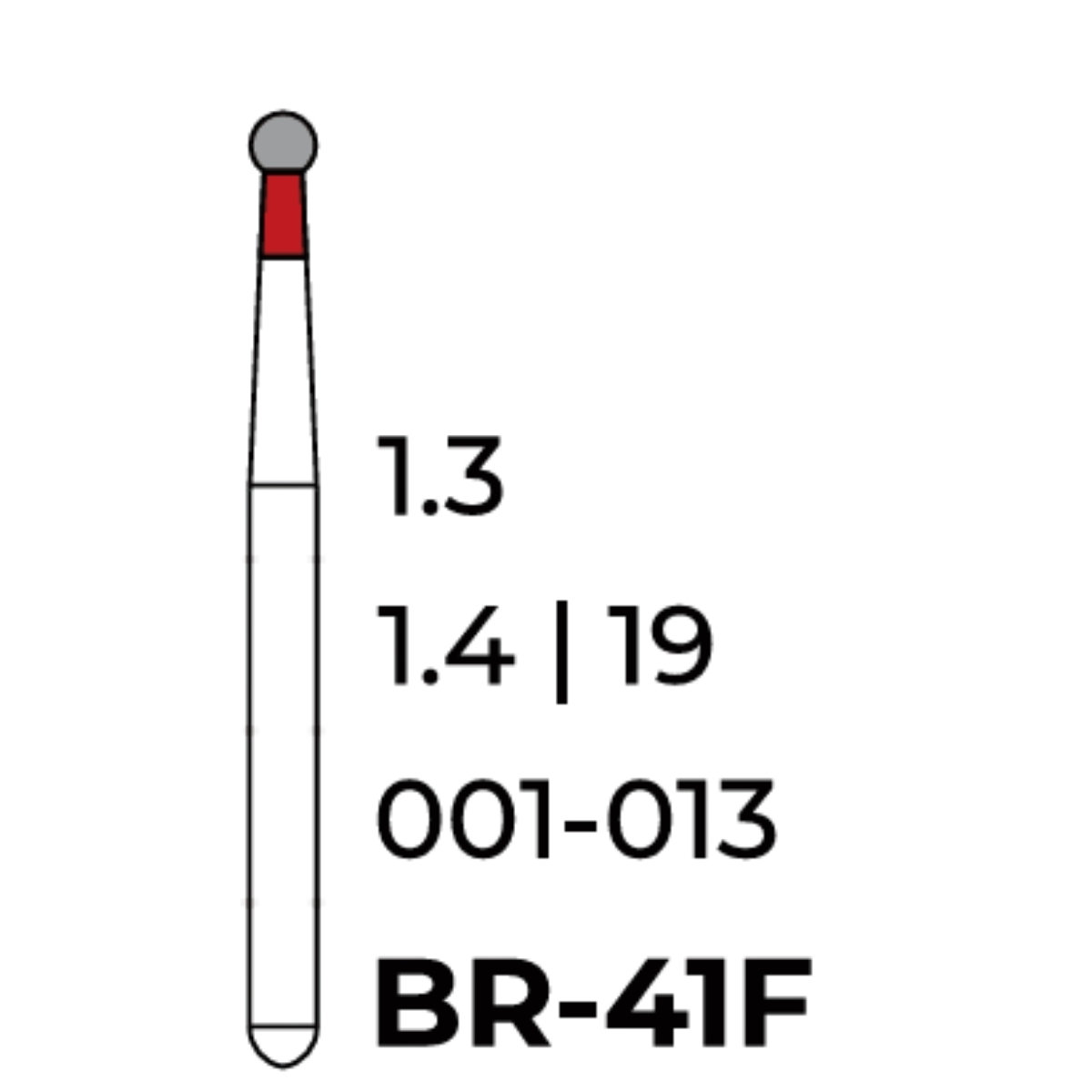 Бор алмазний Unico, куля червона, BR-41F, d=1.3 мм, 1 шт, турб. н.