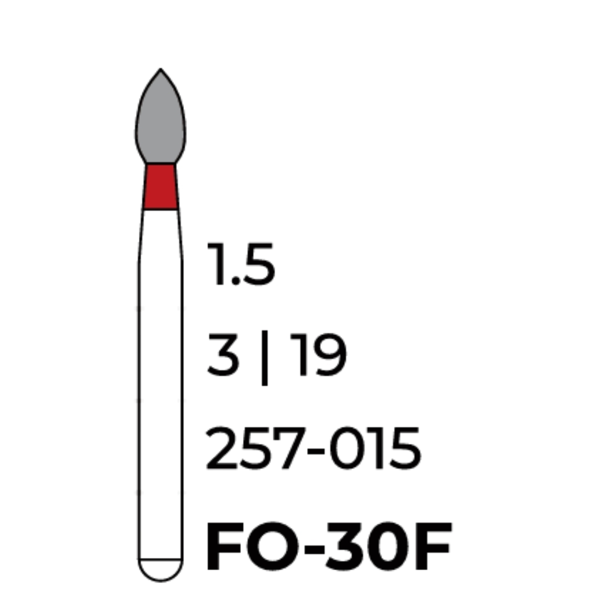 Бор алмазний Unico, полум'я червоне, FO-30F, d=1.5 мм, 1 шт, турб. н.