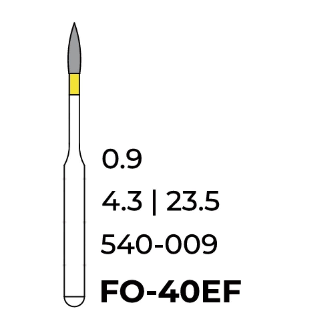 Бор алмазний Unico, полум'я жовте, (подовж.) FO-32F, d=0.9 мм, 1 шт, турб. н.