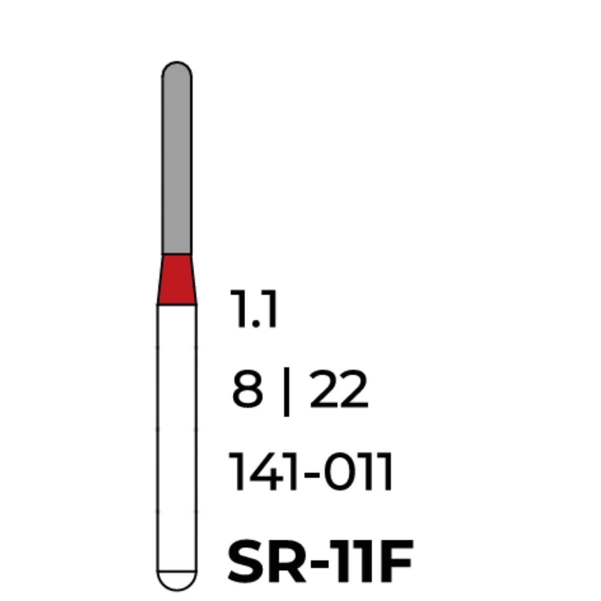 Бор алмазний Unico, циліндр червоний (круглий) SR-11F, d=1.1 мм, 1 шт, турб. н.