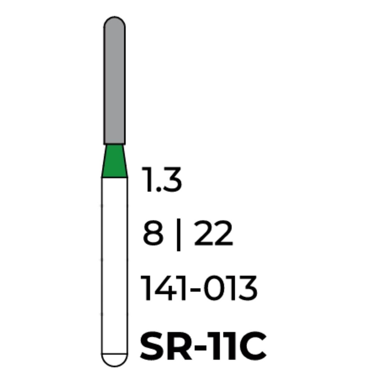 Бор алмазний Unico, циліндр зелений (круглий) SR-11C, d=1.3 мм, 1 шт, турб. н.