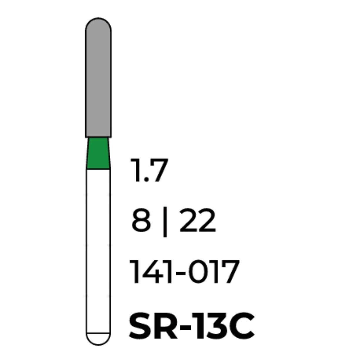 Бор алмазний Unico, циліндр зелений (круглий) SR-13C, d=1.7 мм, 1 шт, турб. н.