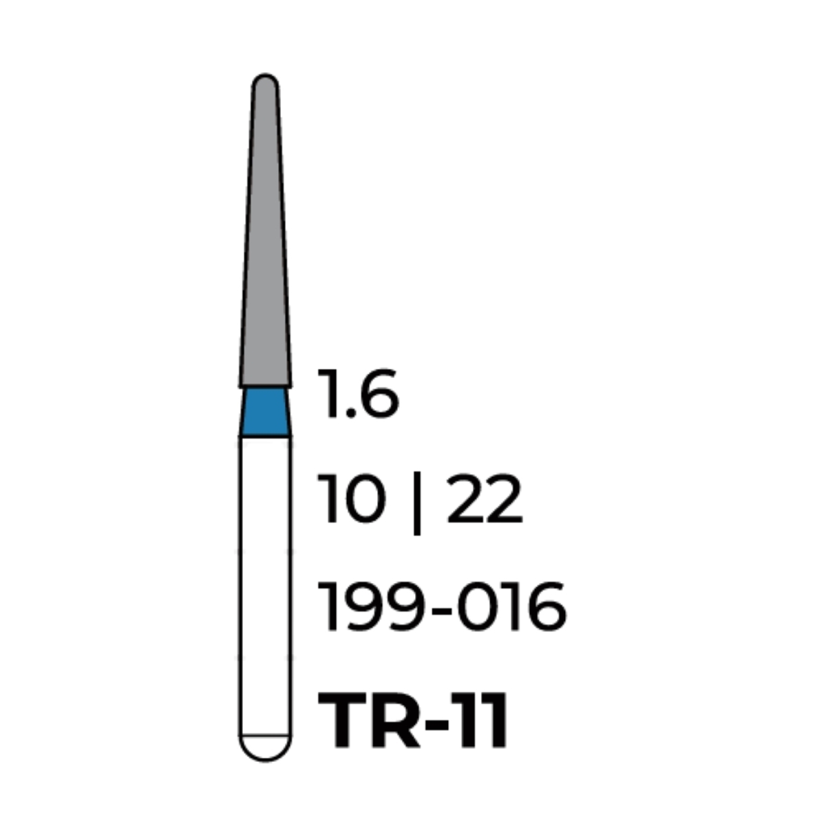 Бор алмазний Unico, конус синій (круглий кінець) TR-11, d=1.6 мм, 1 шт, турб. н.
