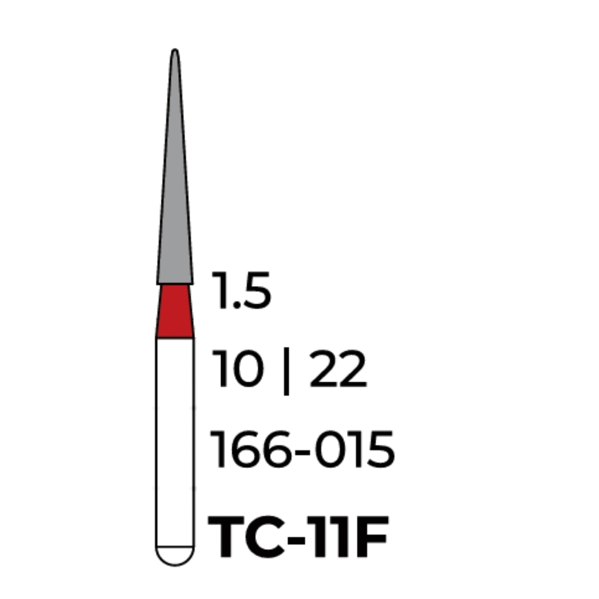 Бор алмазний Unico, конус червоний (гострий кінець) TC-11F, d=1.5 мм, 1 шт, турб. н.