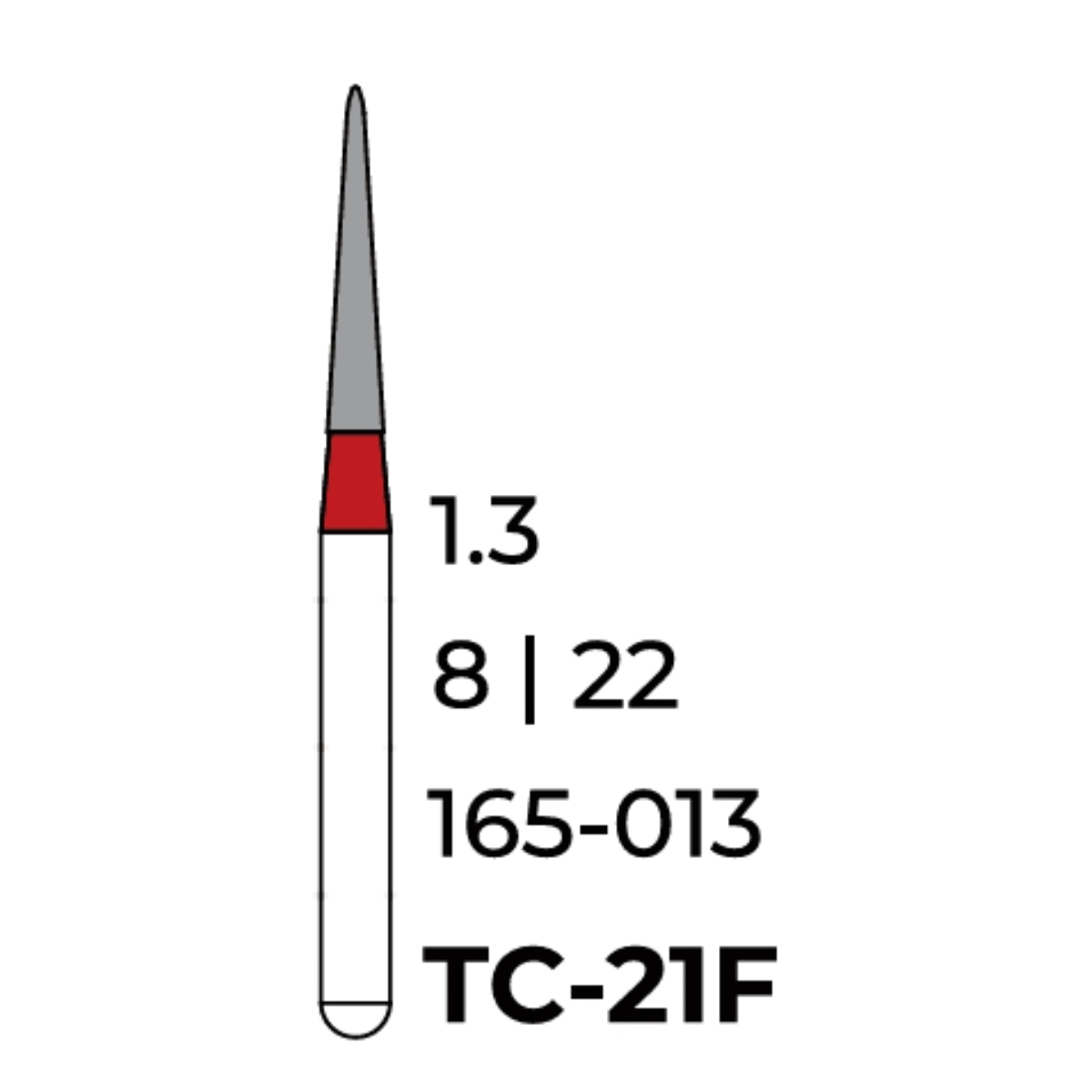 Бор алмазний Unico, конус червоний (гострий кінець) TC-21F, d=1.3 мм, 1 шт, турб. н.