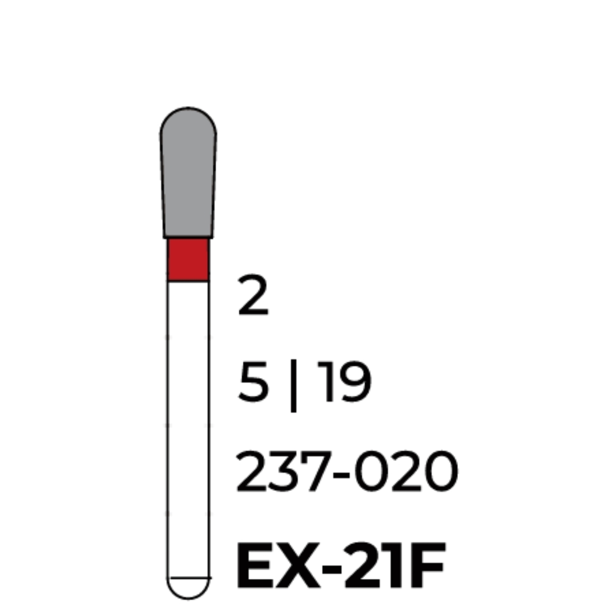 Бор алмазний Unico, прямий (груша) червоний, EX-21F, d=2 мм, 1 шт, турб. н.