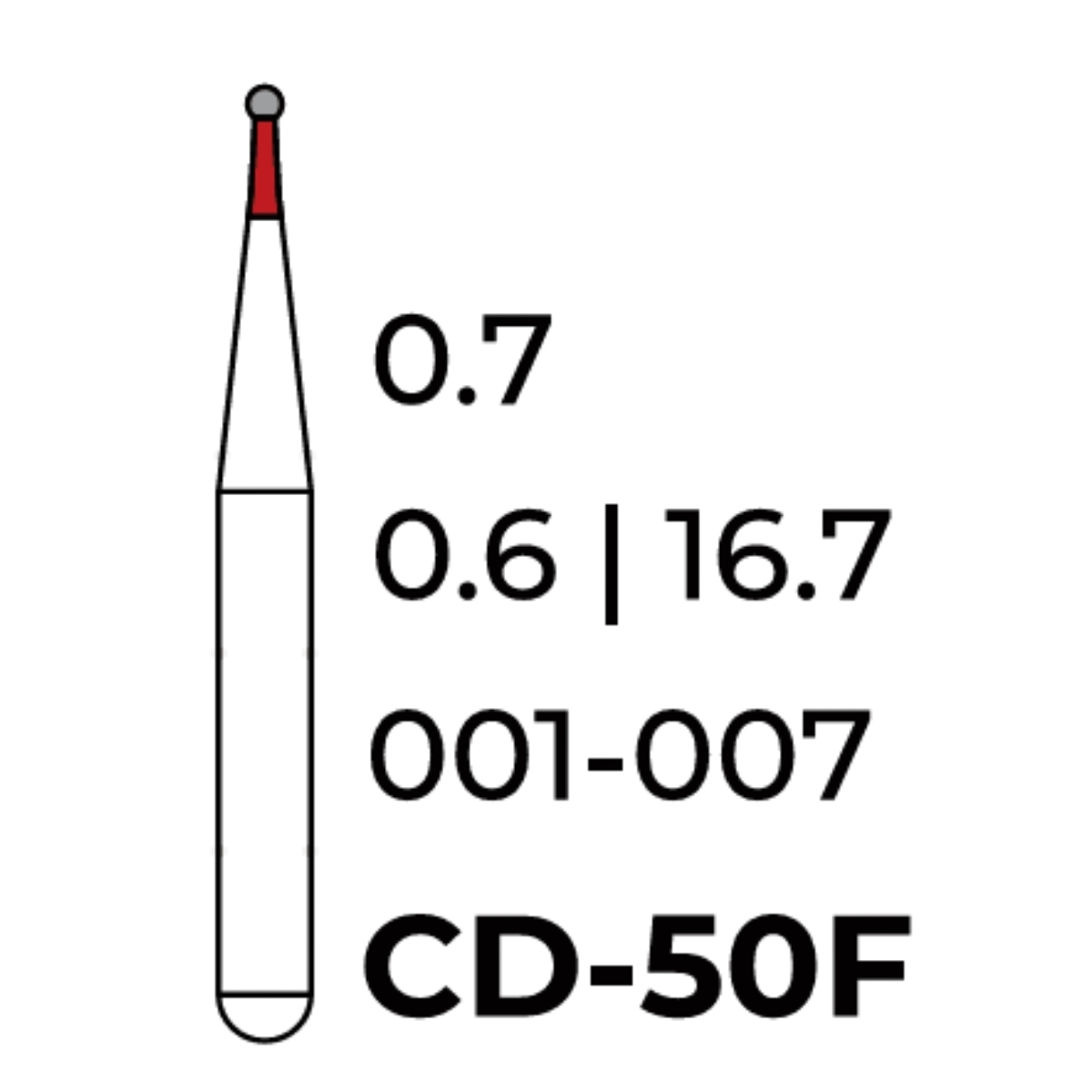 Бор алмазний Unico, дитячий, куля червона, CD-50F, d=0.7 мм, 1 шт, турб. н.