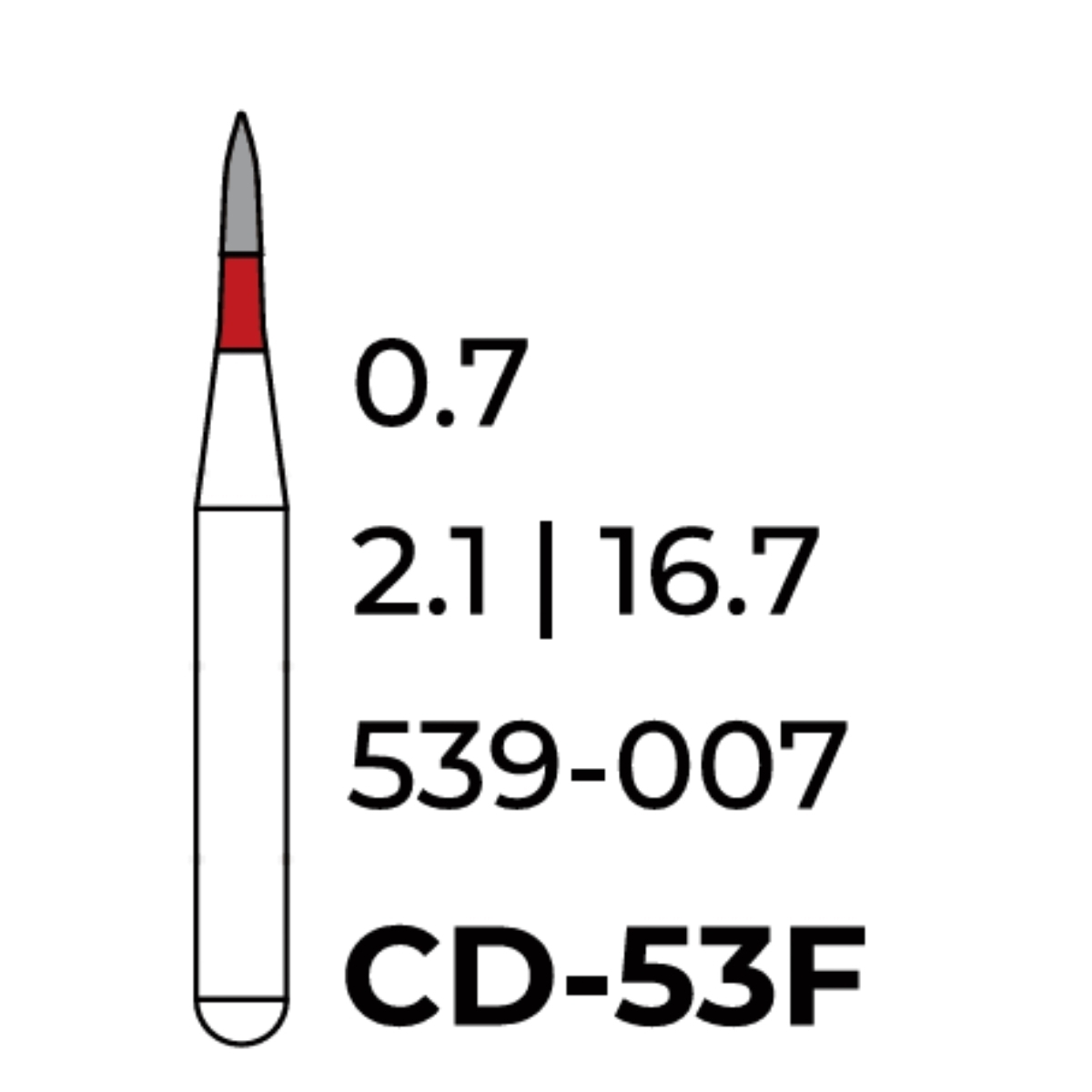 Бор алмазний Unico, дитячий, піка червона, CD-53F, d=0.7 мм, 1 шт, турб. н.
