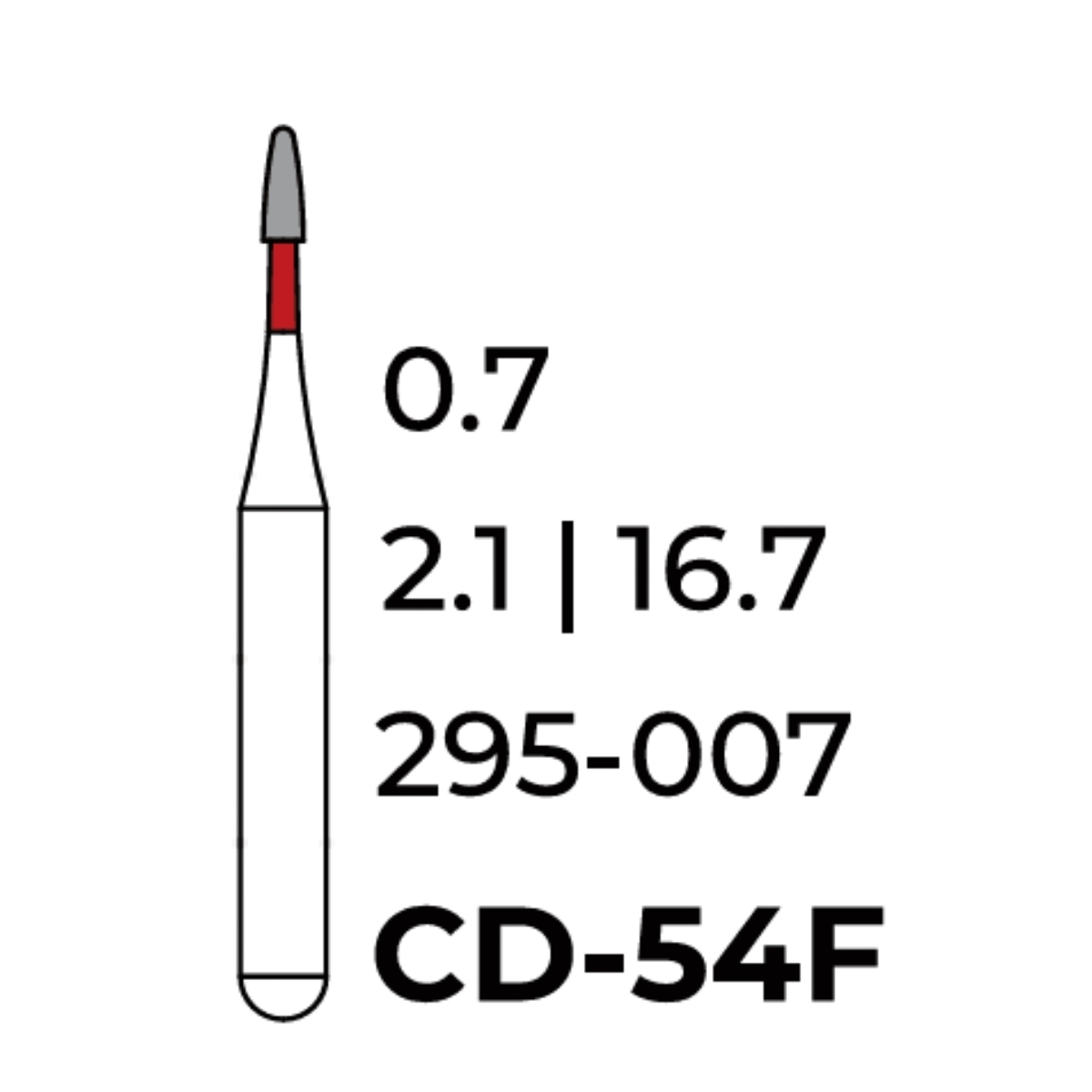 Бор алмазний Unico, дитячий, конус червоний (круглий кінець) CD-54F, d=0.7 мм, 1 шт, турб. н.