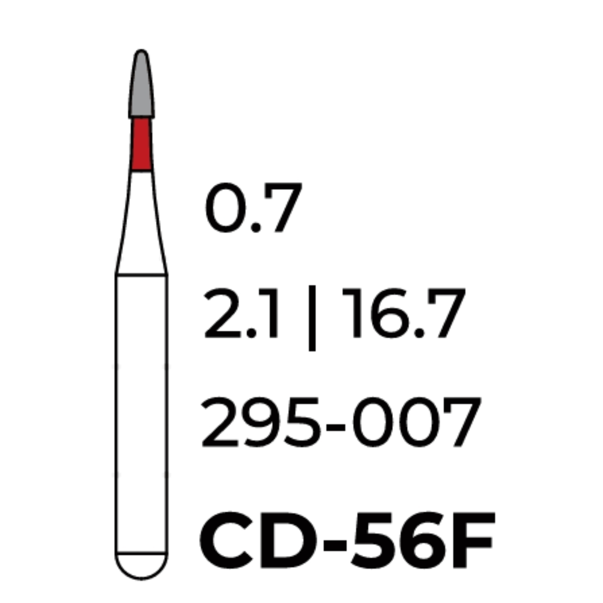 Бор алмазний Unico, дитячий, конус червоний (гострий кінець) CD-56F, d=0.7 мм, 1 шт, турб. н.